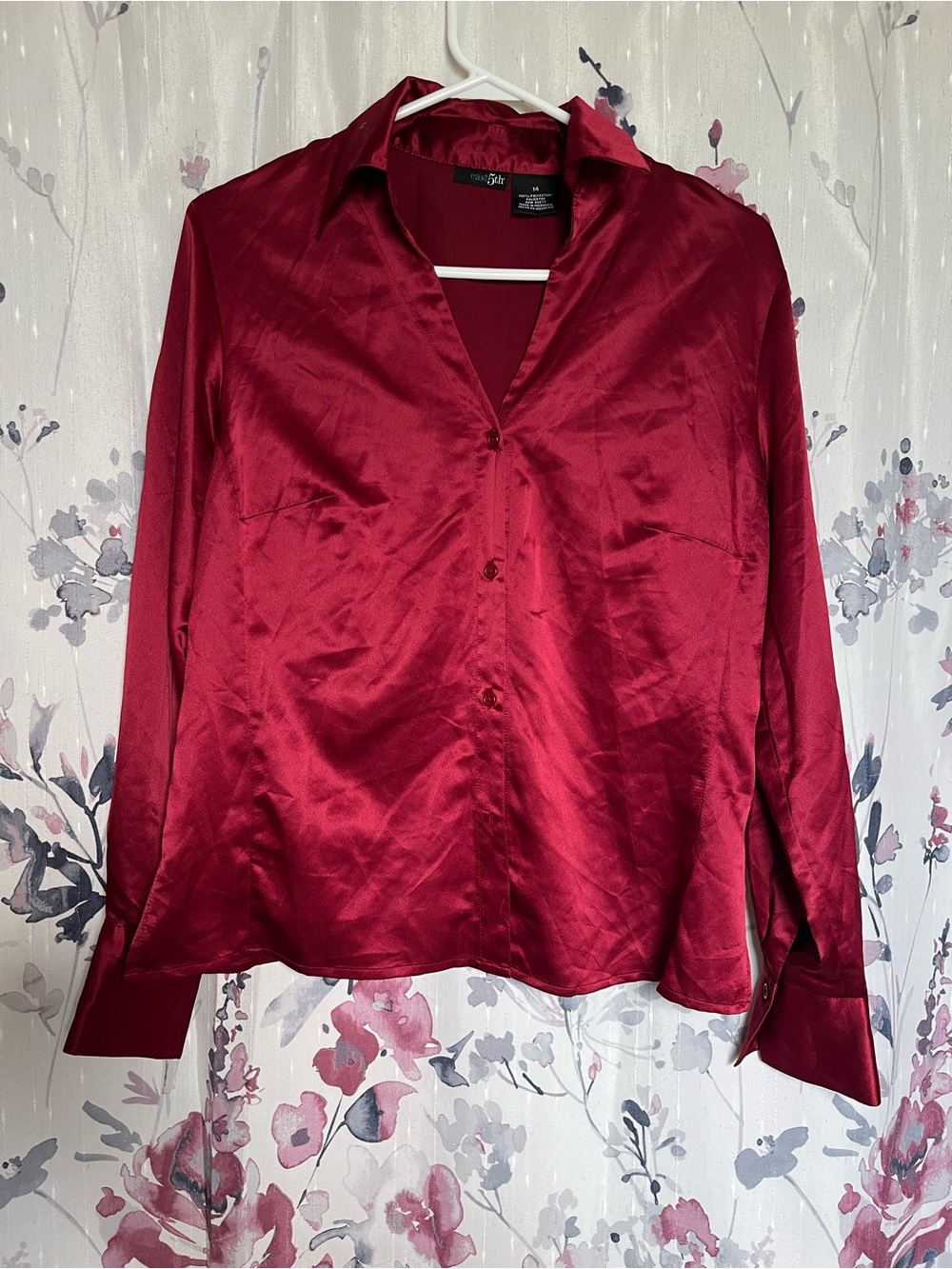 East 5th Satin Button-Down Blouse in Wine